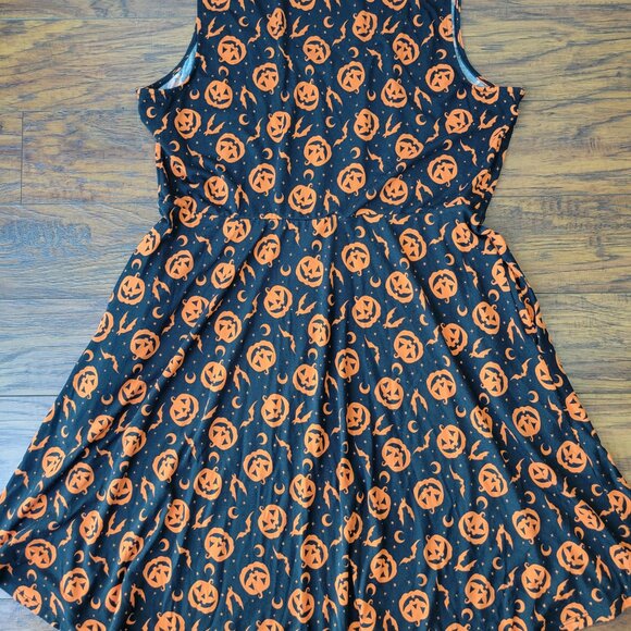 HOT TOPIC Black Orange Pumpkin Jack-O-Lantern Sleeveless Dress w/ Pockets 2X NWT - Picture 3 of 4